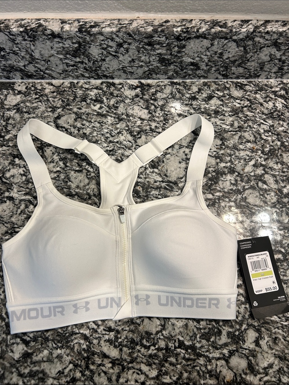 NWT Under Armour White Front-Zip High Support Sports Bra